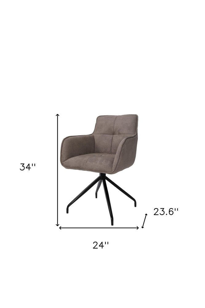 Dark Brown and Black Fabric Swivel Dining Arm Chair