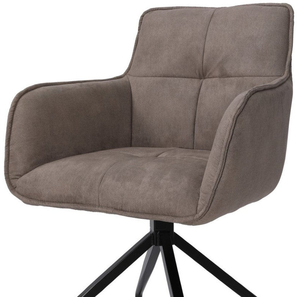 Dark Brown and Black Fabric Swivel Dining Arm Chair
