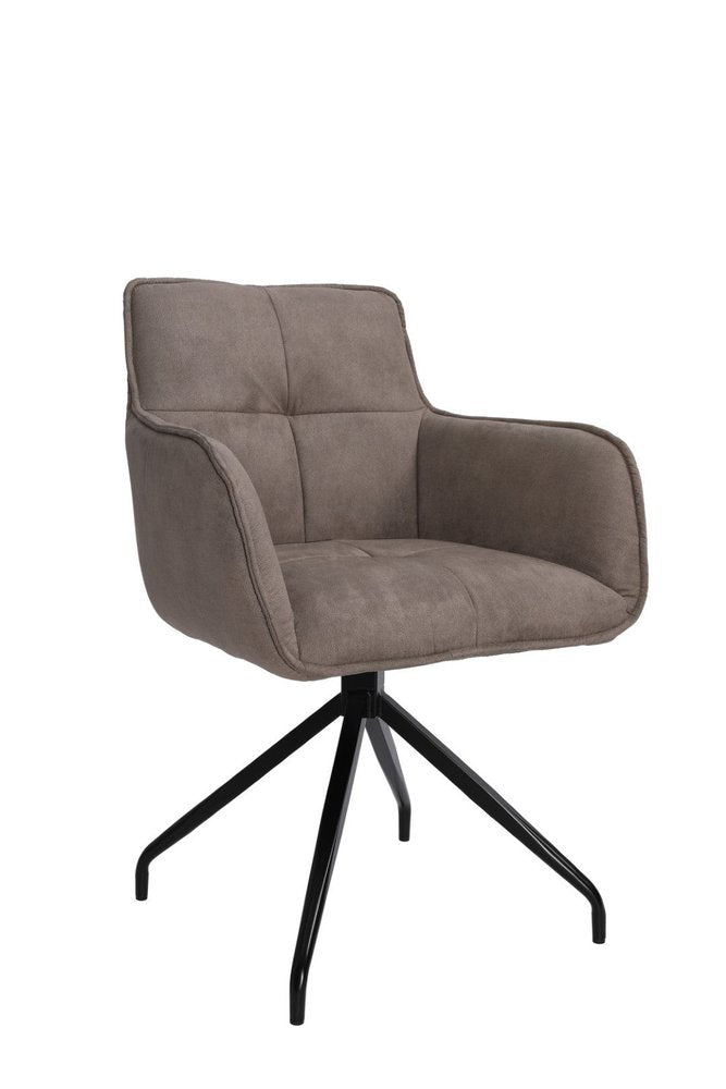Dark Brown and Black Fabric Swivel Dining Arm Chair