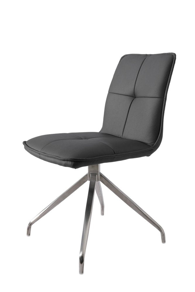 Set of Two Gray and Silver Faux Leather Swivel Dining Side Chairs
