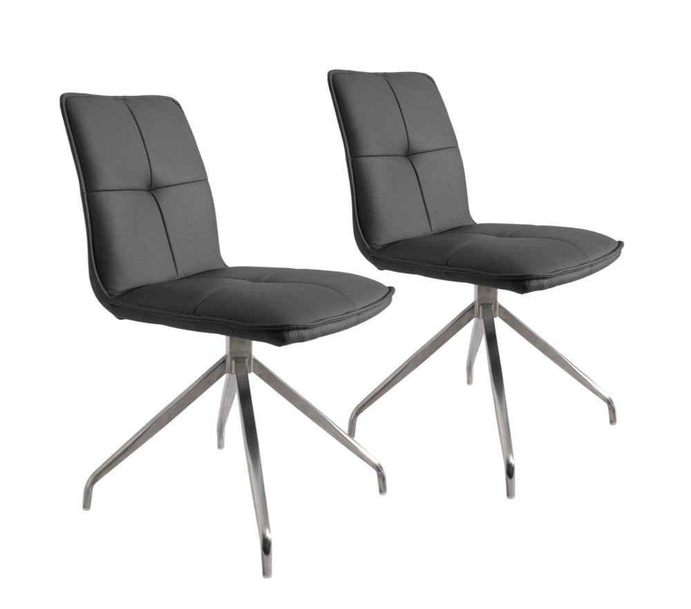 Set of Two Gray and Silver Faux Leather Swivel Dining Side Chairs