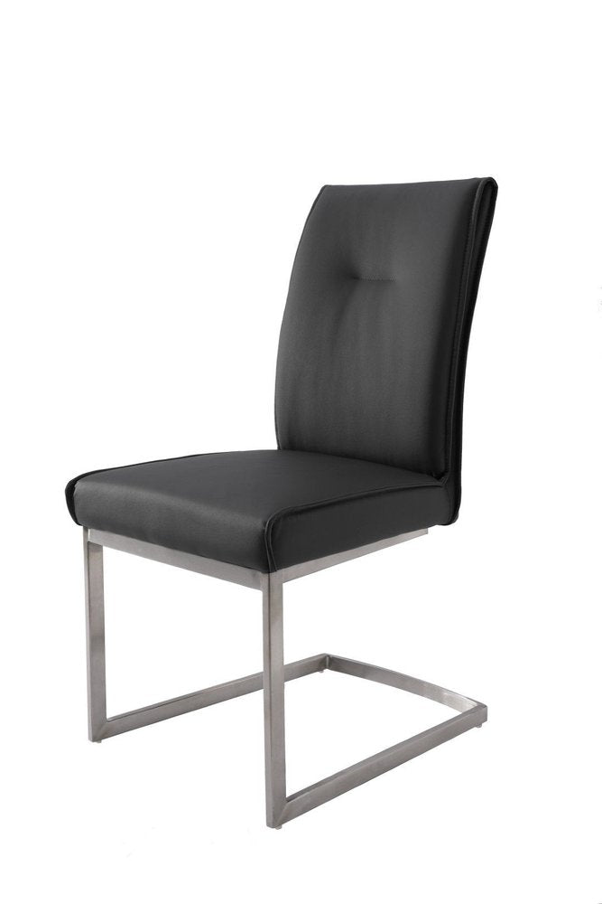 Set of Two Gray and Silver Faux Leather Dining Side Chairs