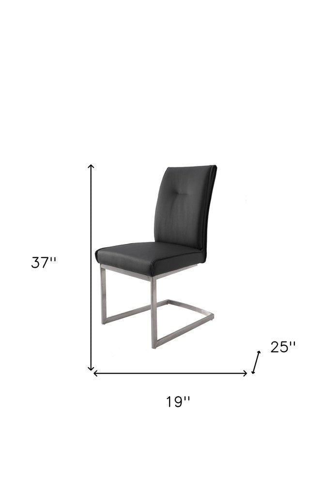 Set of Two Gray and Silver Faux Leather Dining Side Chairs