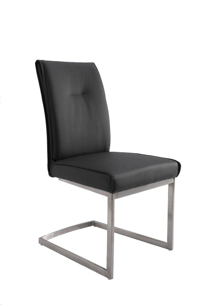 Set of Two Gray and Silver Faux Leather Dining Side Chairs