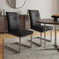 Set of Two Gray and Silver Faux Leather Dining Side Chairs