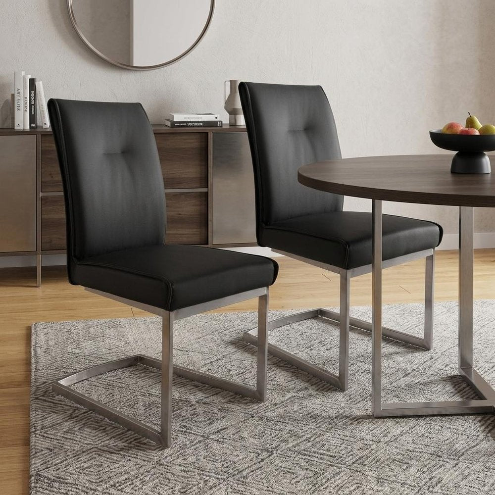 Set of Two Gray and Silver Faux Leather Dining Side Chairs