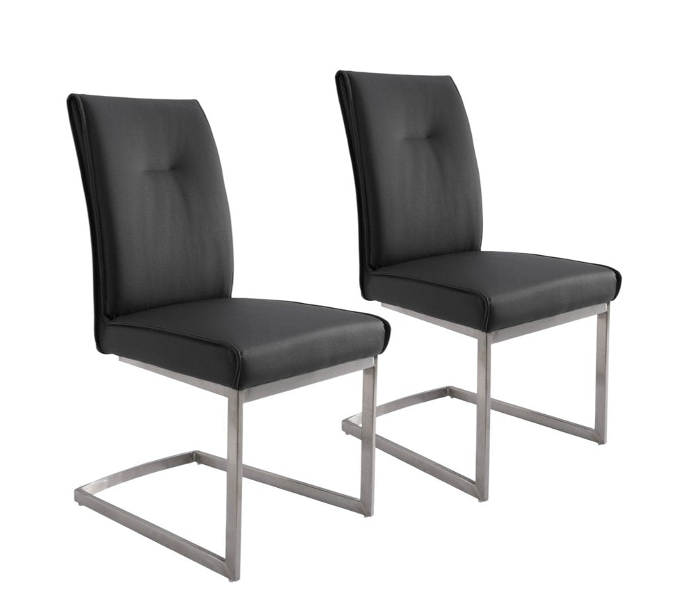 Set of Two Gray and Silver Faux Leather Dining Side Chairs