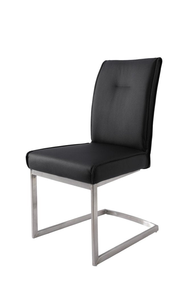 Set of Two Black and Silver Faux Leather Dining Side Chairs