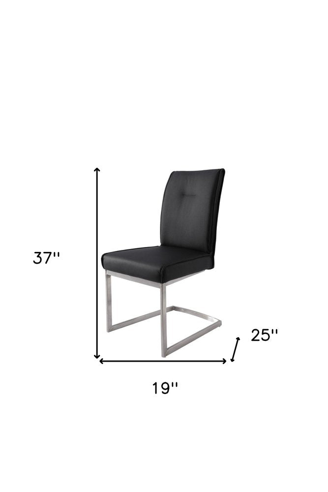 Set of Two Black and Silver Faux Leather Dining Side Chairs