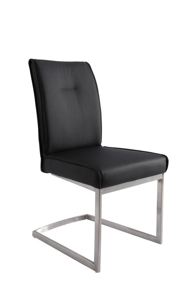 Set of Two Black and Silver Faux Leather Dining Side Chairs