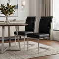 Set of Two Black and Silver Faux Leather Dining Side Chairs