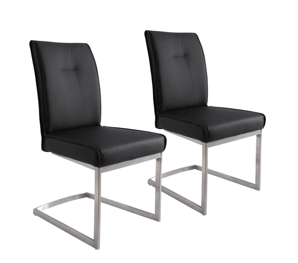 Set of Two Black and Silver Faux Leather Dining Side Chairs