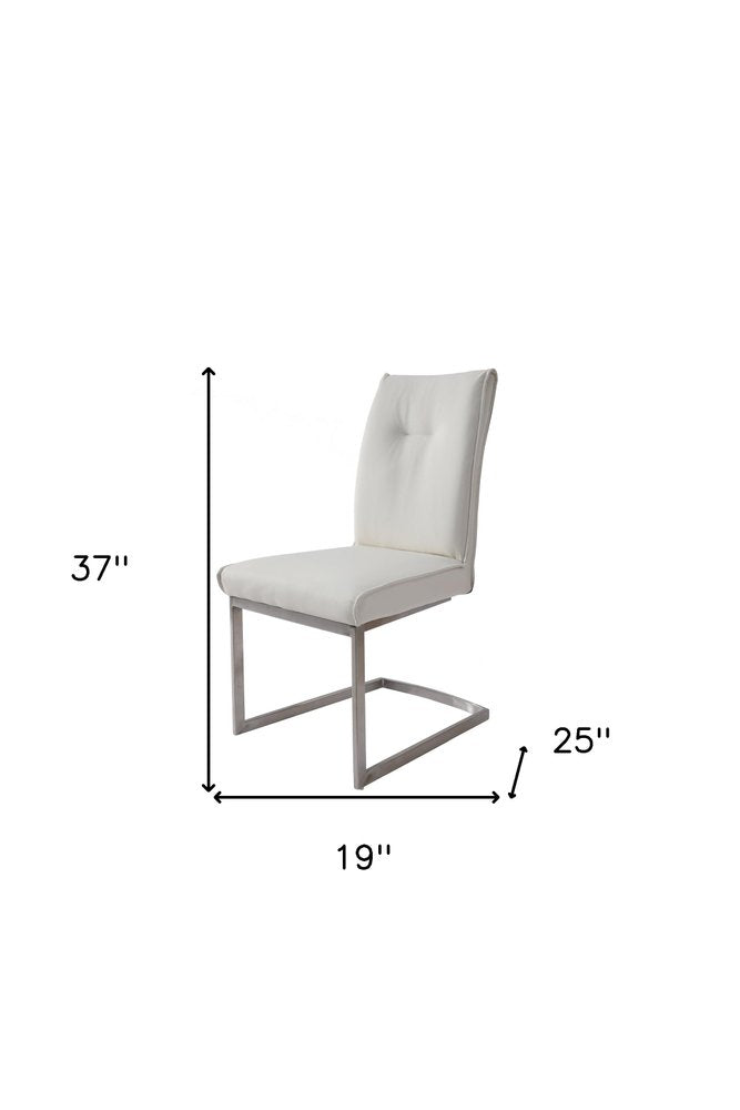 Set of Two White Gray and Silver Faux Leather Dining Side Chairs