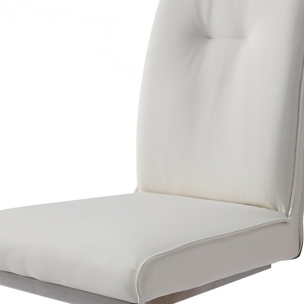 Set of Two White Gray and Silver Faux Leather Dining Side Chairs