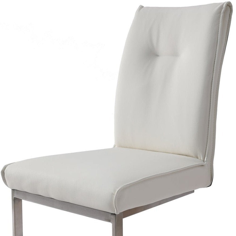 Set of Two White Gray and Silver Faux Leather Dining Side Chairs
