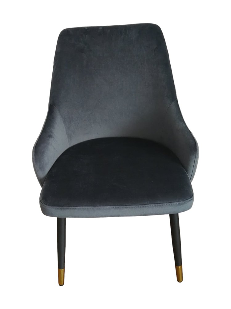 Set of Two Gray and Black Fabric Dining Side Chairs
