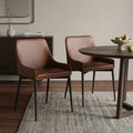 Set of Two Chestnut and Black Faux Leather Dining Side Chairs