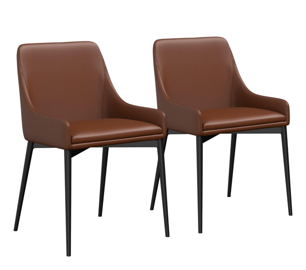 Set of Two Chestnut and Black Faux Leather Dining Side Chairs