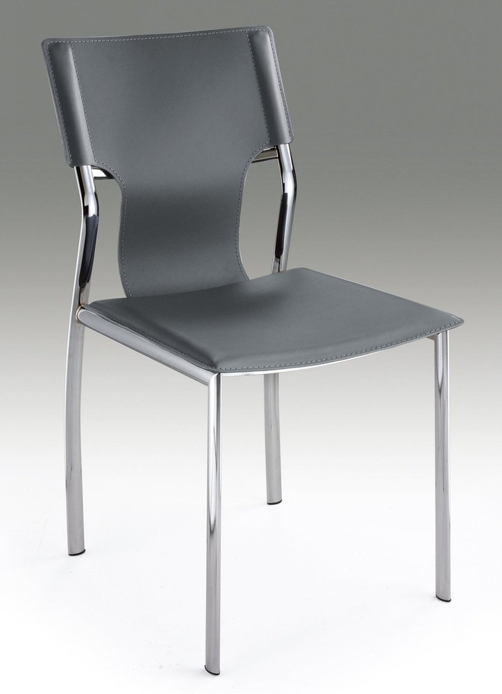 Set of Four Gray and Silver Metal and Leather Dining Side Chairs