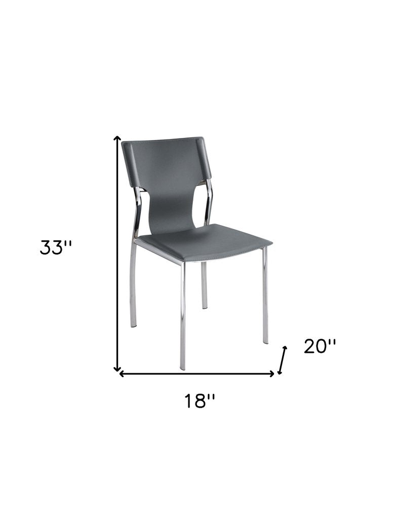 Set of Four Gray and Silver Metal and Leather Dining Side Chairs