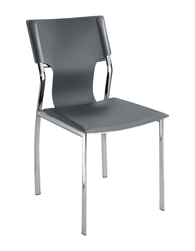 Set of Four Gray and Silver Metal and Leather Dining Side Chairs