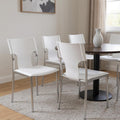 Set of Four White and Silver Metal and Leather Dining Side Chairs
