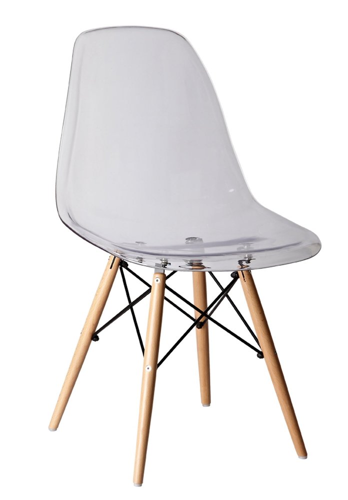 Set of Two Clear and Natural Wood and Heavy Duty Plastic Dining Side Chairs
