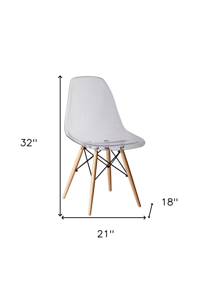 Set of Two Clear and Natural Wood and Heavy Duty Plastic Dining Side Chairs