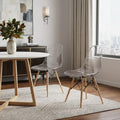 Set of Two Clear and Natural Wood and Heavy Duty Plastic Dining Side Chairs