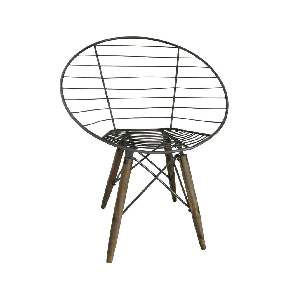 Set of Two Gray and Brown Metal Open Back Dining Arm Chairs