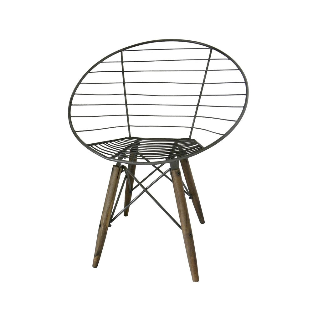 Set of Two Gray and Brown Metal Open Back Dining Arm Chairs
