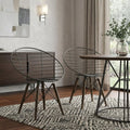 Set of Two Gray and Brown Metal Open Back Dining Arm Chairs