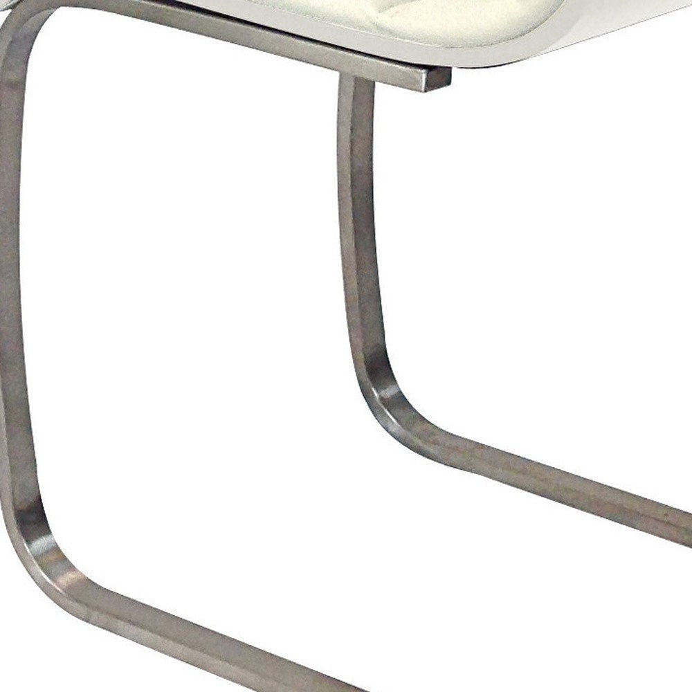 Set of Two White and Silver Faux Leather Dining Side Chairs