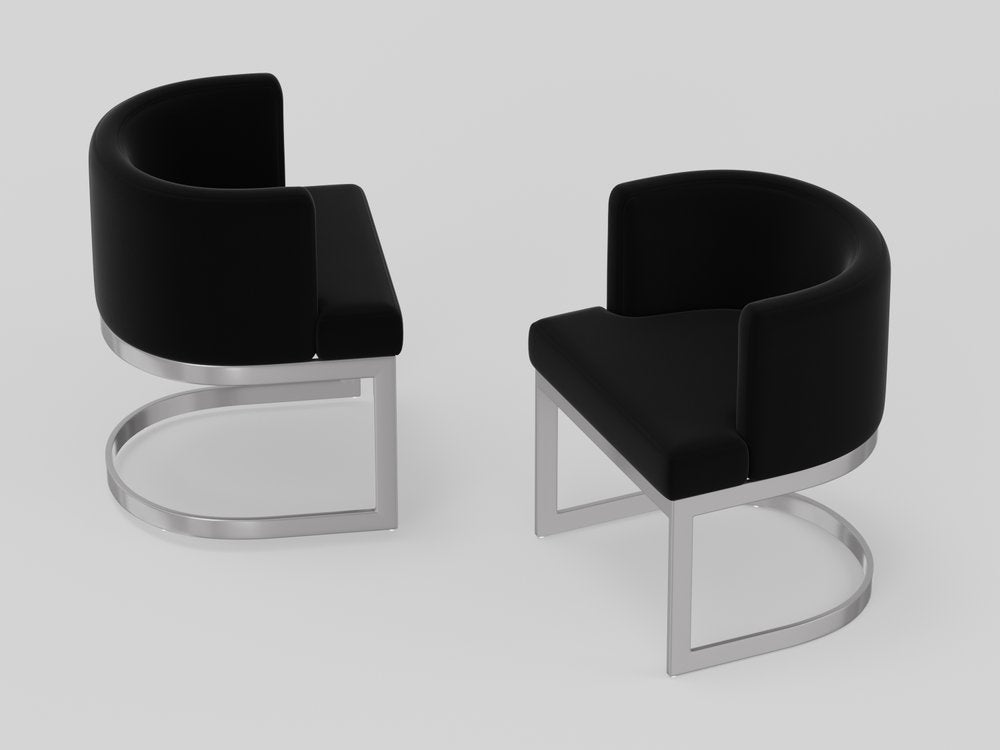 Black and Silver Fabric Wing Back Dining Side Chair