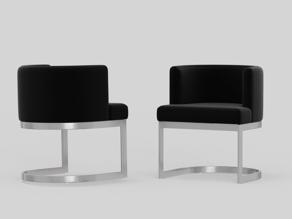 Black and Silver Fabric Wing Back Dining Side Chair