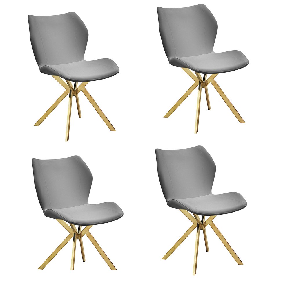 Set of Four Gray and Gold Faux Leather Dining Side Chairs