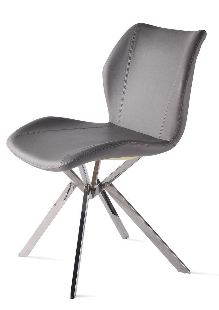 Set of Four Gray and Silver Faux Leather Dining Side Chairs
