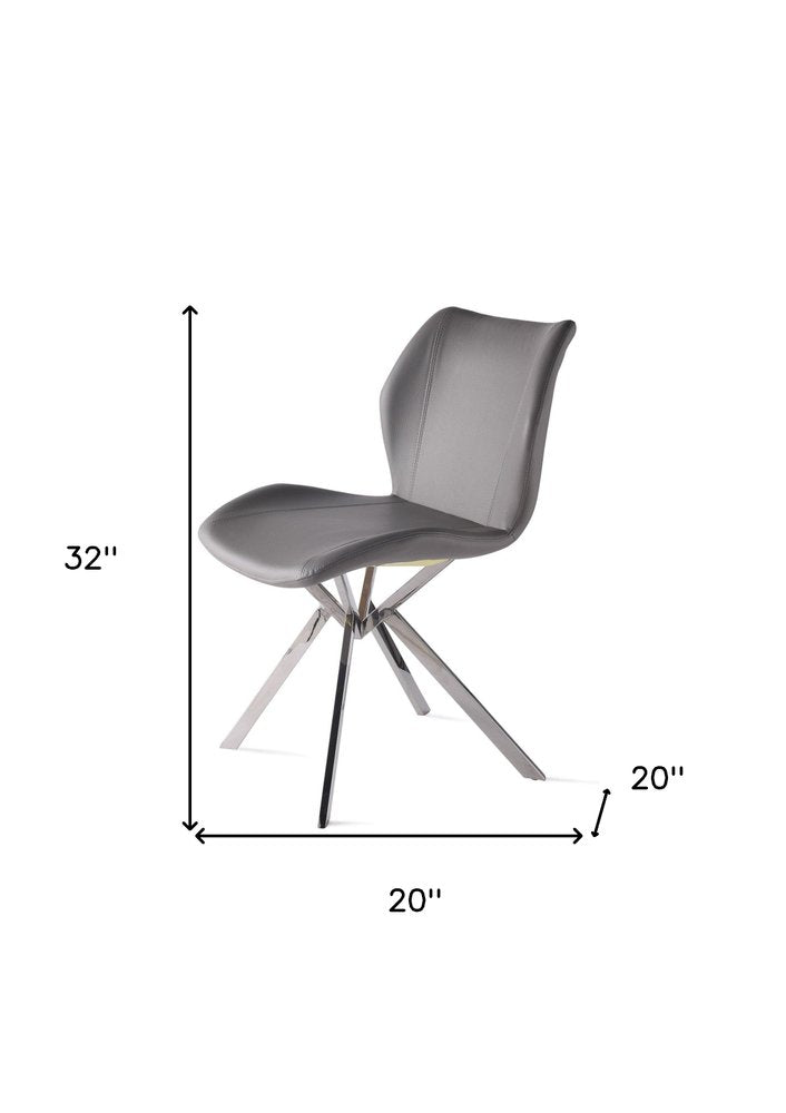 Set of Four Gray and Silver Faux Leather Dining Side Chairs