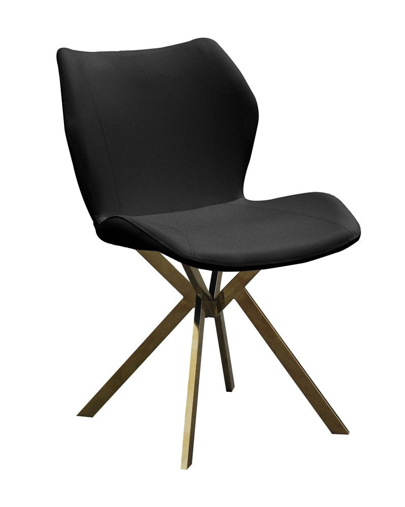 Set of Four Black and Gold Faux Leather Dining Side Chairs