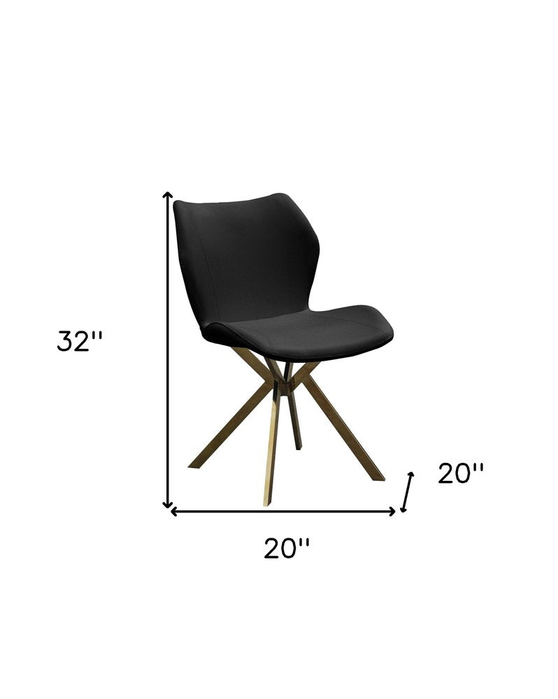 Set of Four Black and Gold Faux Leather Dining Side Chairs