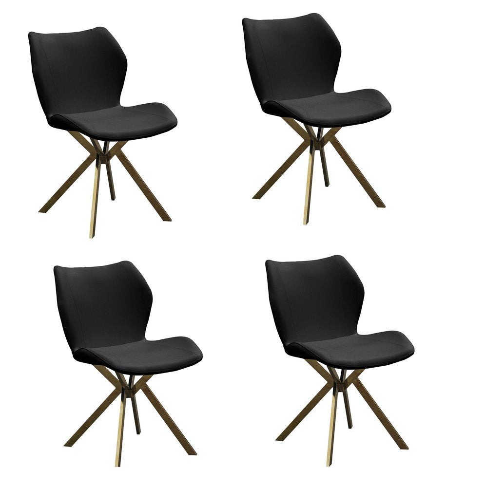 Set of Four Black and Gold Faux Leather Dining Side Chairs