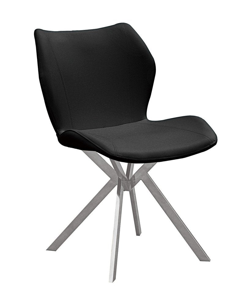 Set of Four Black and Silver Faux Leather Dining Side Chairs