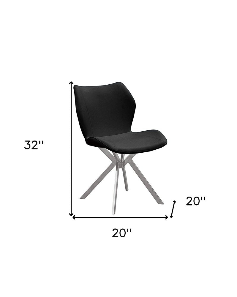 Set of Four Black and Silver Faux Leather Dining Side Chairs