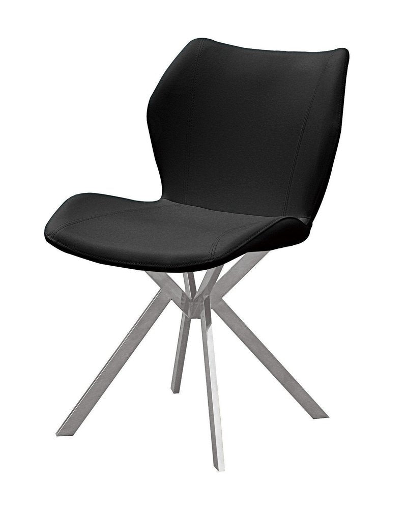 Set of Four Black and Silver Faux Leather Dining Side Chairs