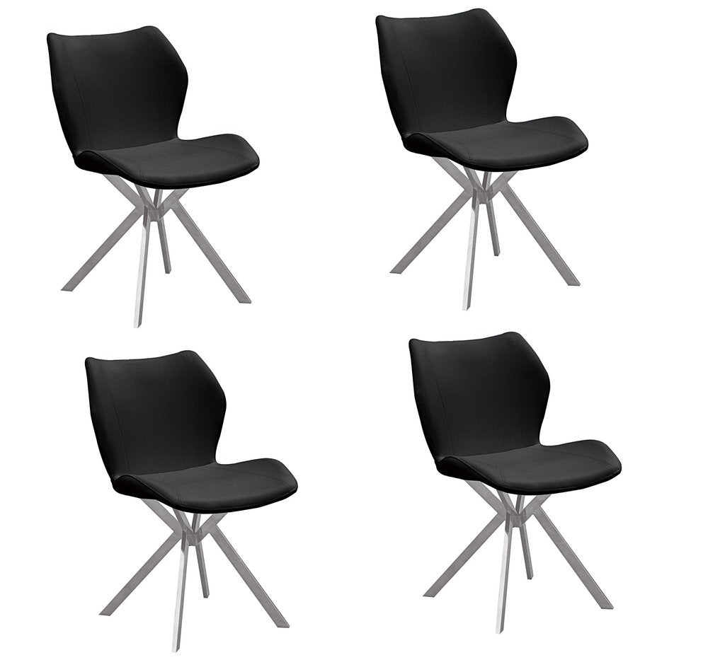 Set of Four Black and Silver Faux Leather Dining Side Chairs