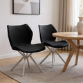 Set of Four Black and Silver Faux Leather Dining Side Chairs