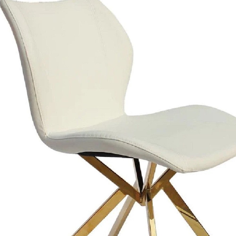 Set of Four White and Gold Faux Leather Dining Side Chairs