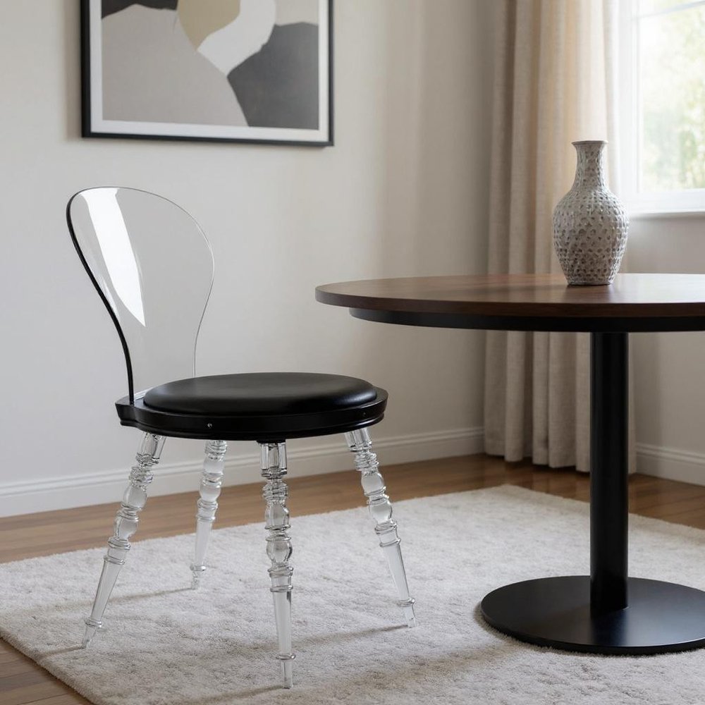 Black and Clear Faux Leather Dining Side Chair