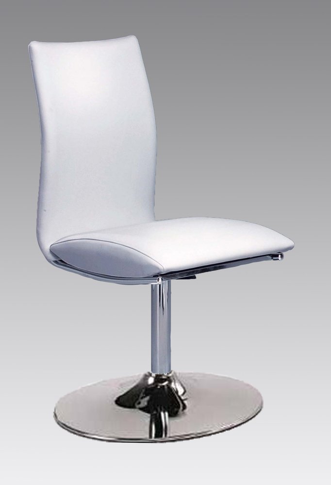 Set of Two White and Silver Faux Leather Dining Side Chairs