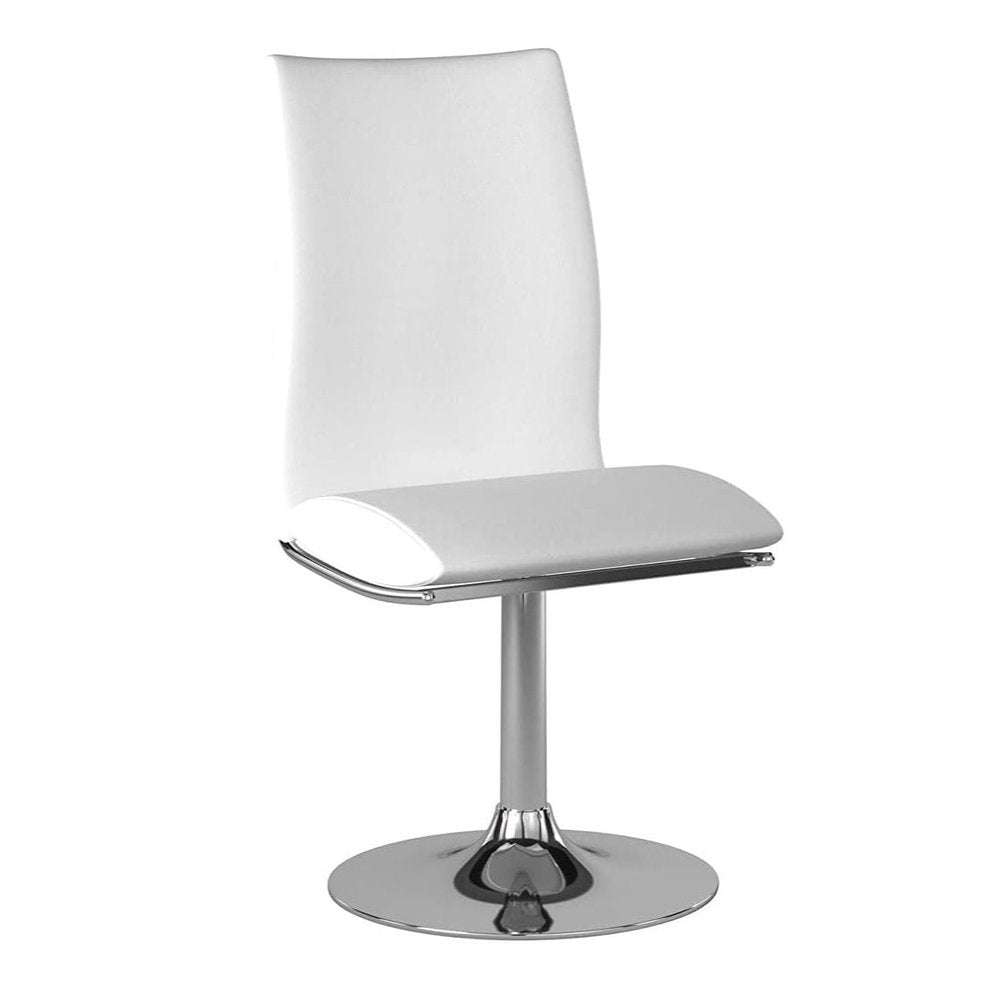 Set of Two White and Silver Faux Leather Dining Side Chairs